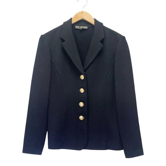 St. John Basics Set Black Santana Wool Knit Skirt Suit Small 6/8 Vintage Classic - Picture 6 of 16